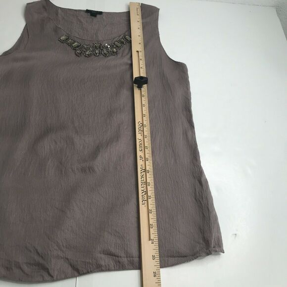 Ann Taylor Silk Tank Womens MP Medium Petite Brown Jeweled Neck Sleeveless - Picture 9 of 9